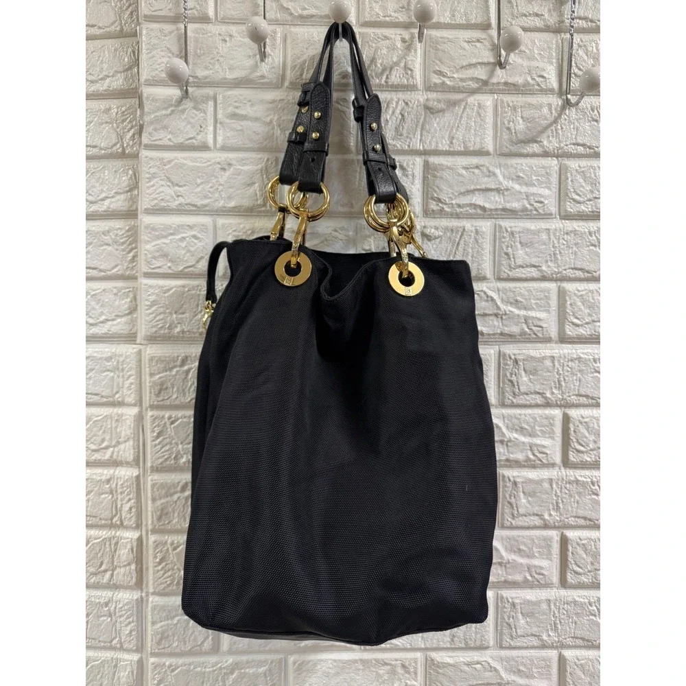 JPK Paris 75 Black Ballistic Nylon Hobo Bag Gold Hardware Floral Rose Lining